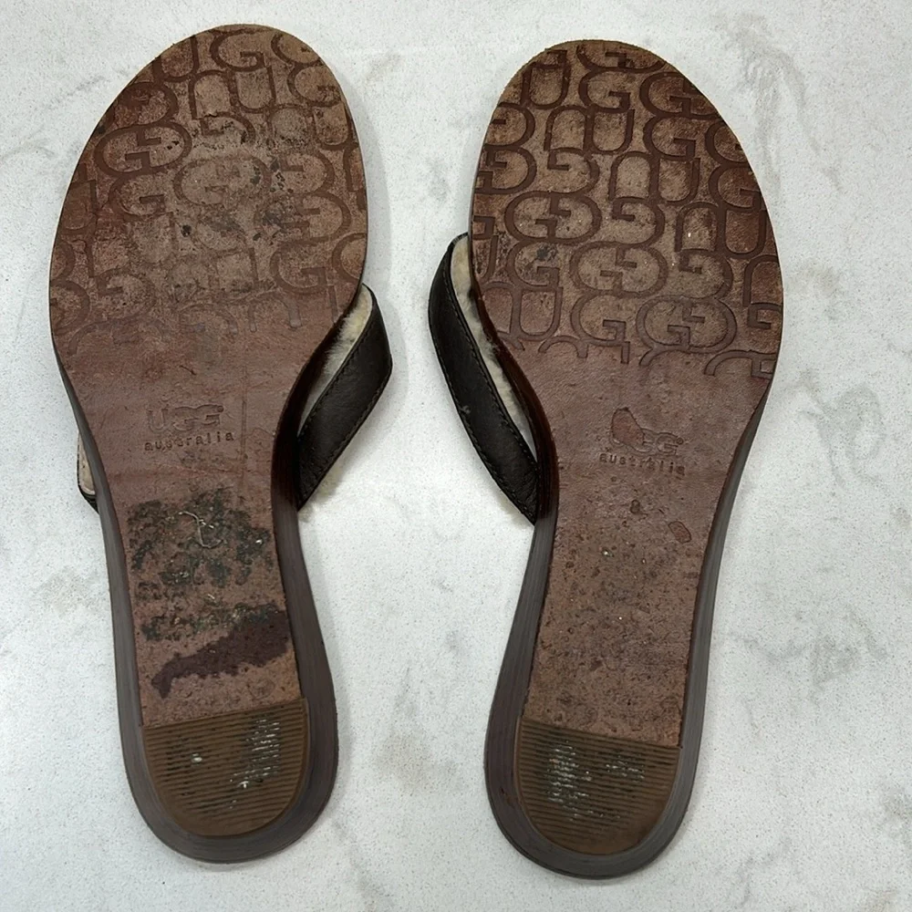 Ugg Fur Flip Wooden Bottom Flops Women’s Size 8